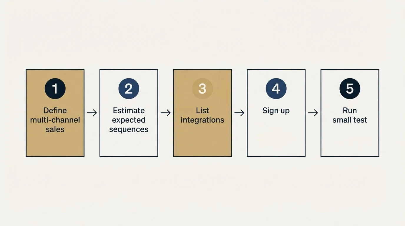 Step sequence: Getting Started Checklist (Define multi-channel sales, Estimate expected sequences, List integrations, Sign up)