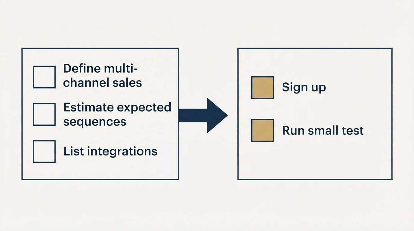 Before-and-after steps: Getting Started Checklist (Define multi-channel sales, Estimate expected sequences, List integrations, Sign up)