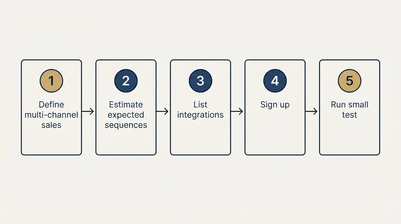Step sequence: Getting Started Checklist (Define multi-channel sales, Estimate expected sequences, List integrations, Sign up)
