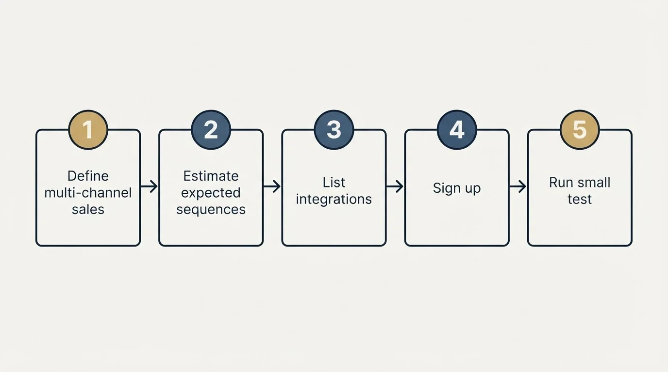 Step sequence: Getting Started Checklist (Define multi-channel sales, Estimate expected sequences, List integrations, Sign up)