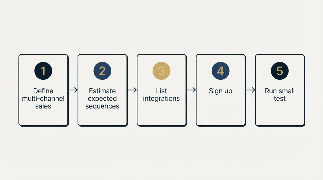 Step sequence: Getting Started Checklist (Define multi-channel sales, Estimate expected sequences, List integrations, Sign up)