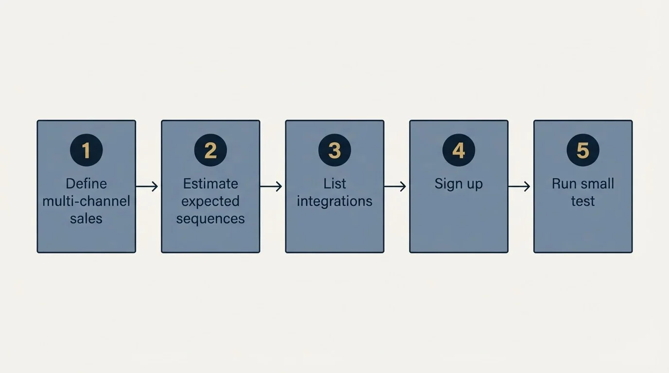 Step sequence: Getting Started Checklist (Define multi-channel sales, Estimate expected sequences, List integrations, Sign up)
