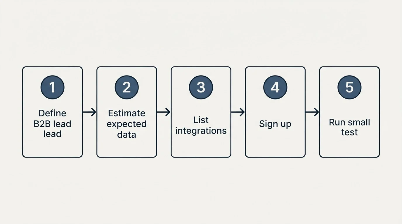 Step sequence: Getting Started Checklist (Define B2B lead, Estimate expected data, List integrations, Sign up)