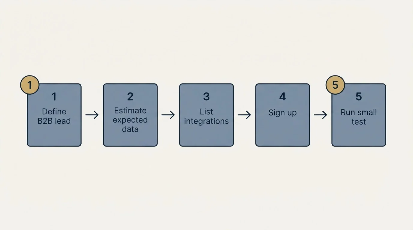 Step sequence: Getting Started Checklist (Define B2B lead, Estimate expected data, List integrations, Sign up)