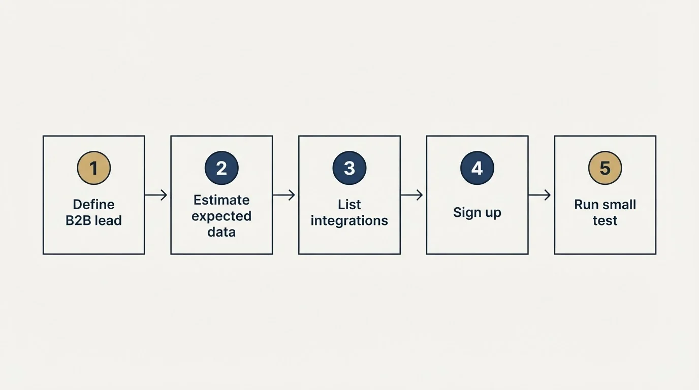 Step sequence: Getting Started Checklist (Define B2B lead, Estimate expected data, List integrations, Sign up)