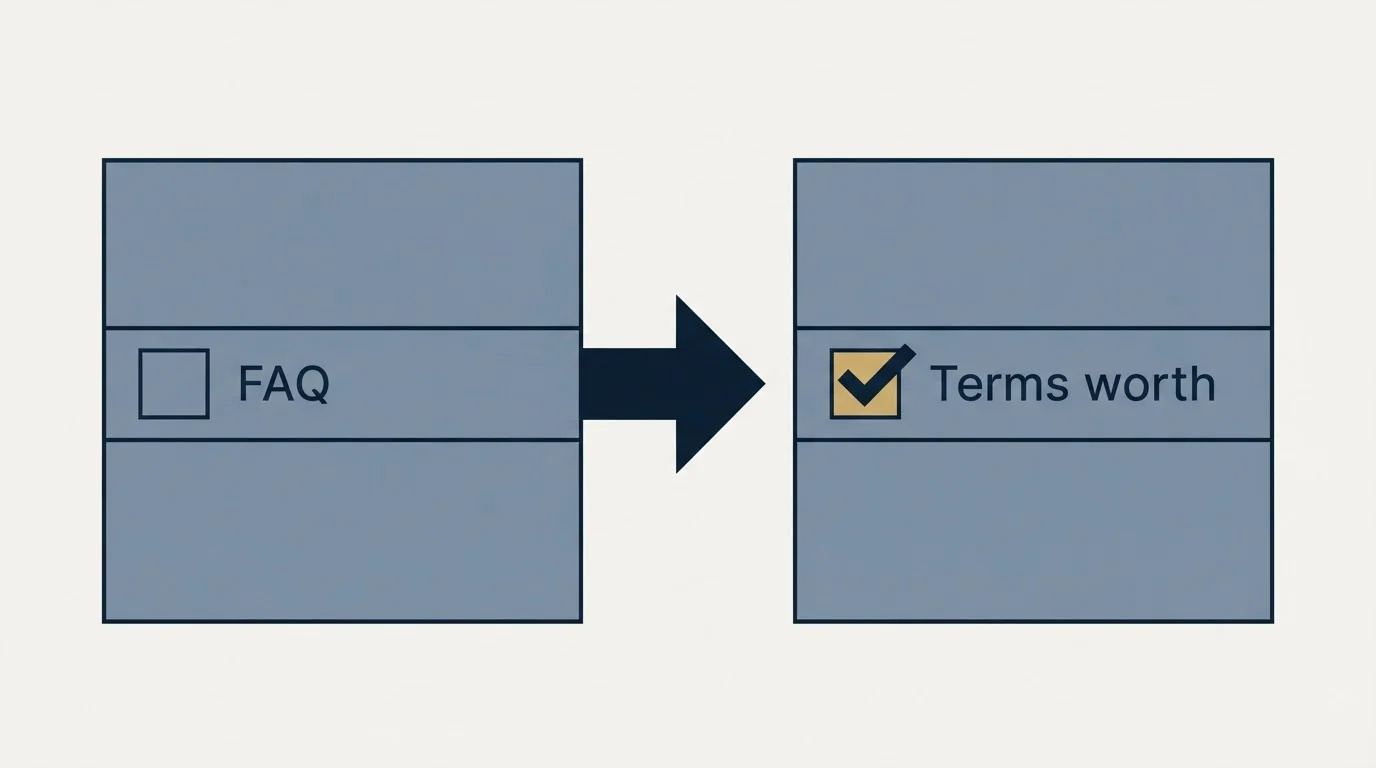 Before-and-after steps: Terms worth reading before paying (FAQ, Terms worth)