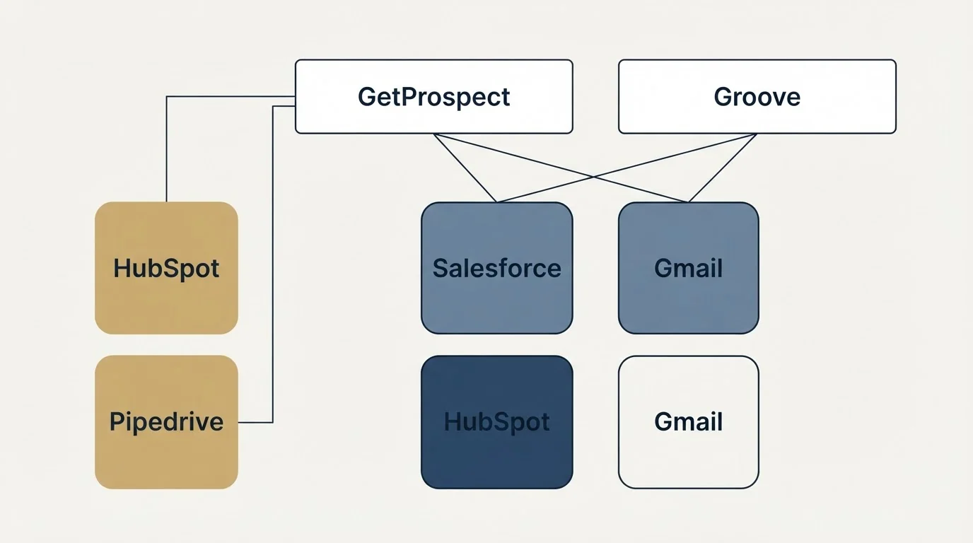 Integration grid: Integration Ecosystem (GetProspect, Groove, Salesforce, Gmail)