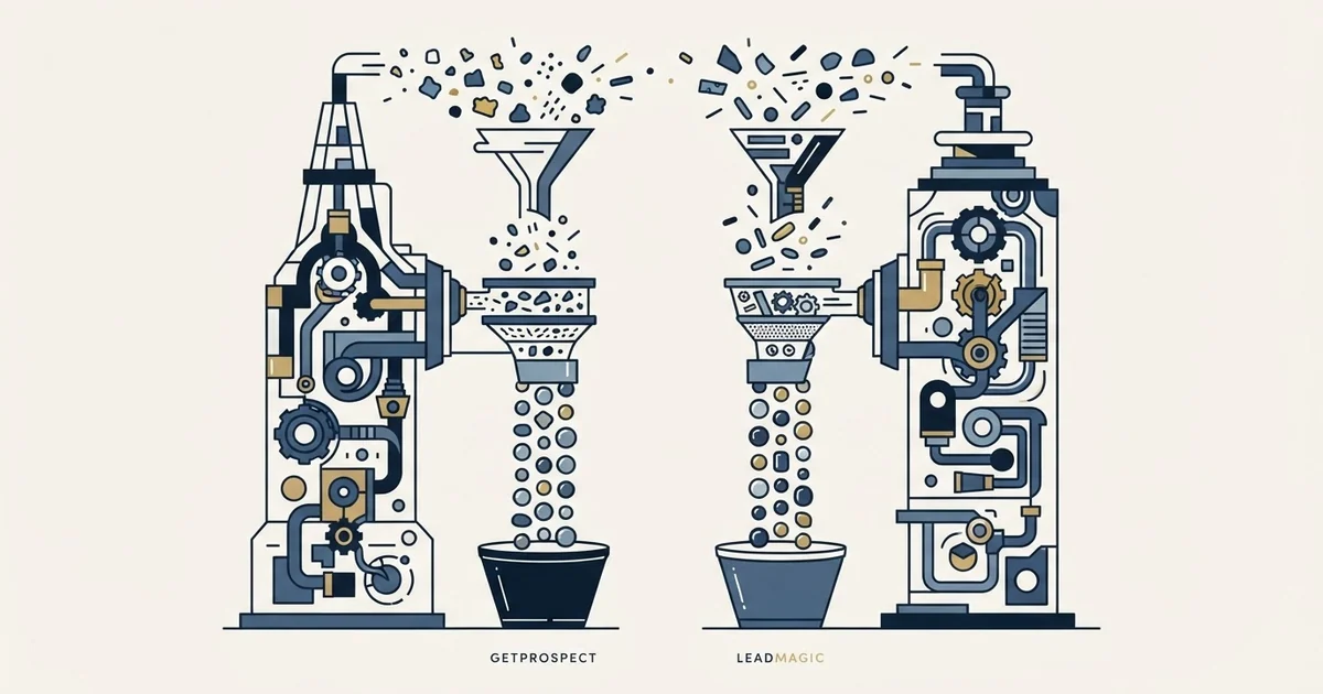 Editorial illustration for GetProspect vs LeadMagic