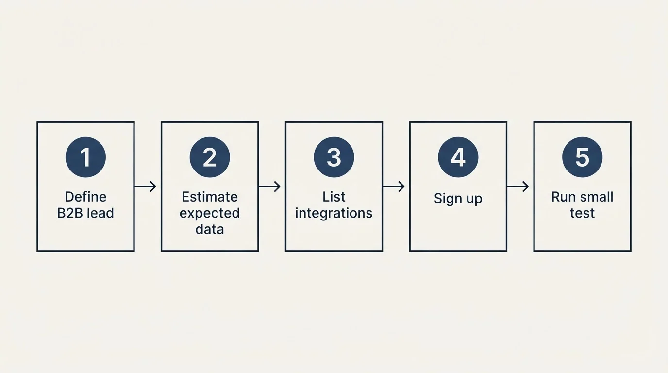 Step sequence: Getting Started Checklist (Define B2B lead, Estimate expected data, List integrations, Sign up)