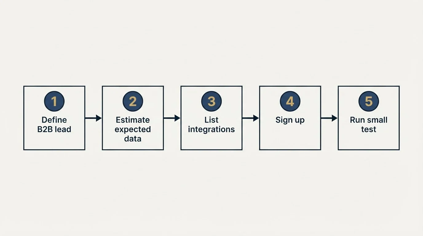 Step sequence: Getting Started Checklist (Define B2B lead, Estimate expected data, List integrations, Sign up)