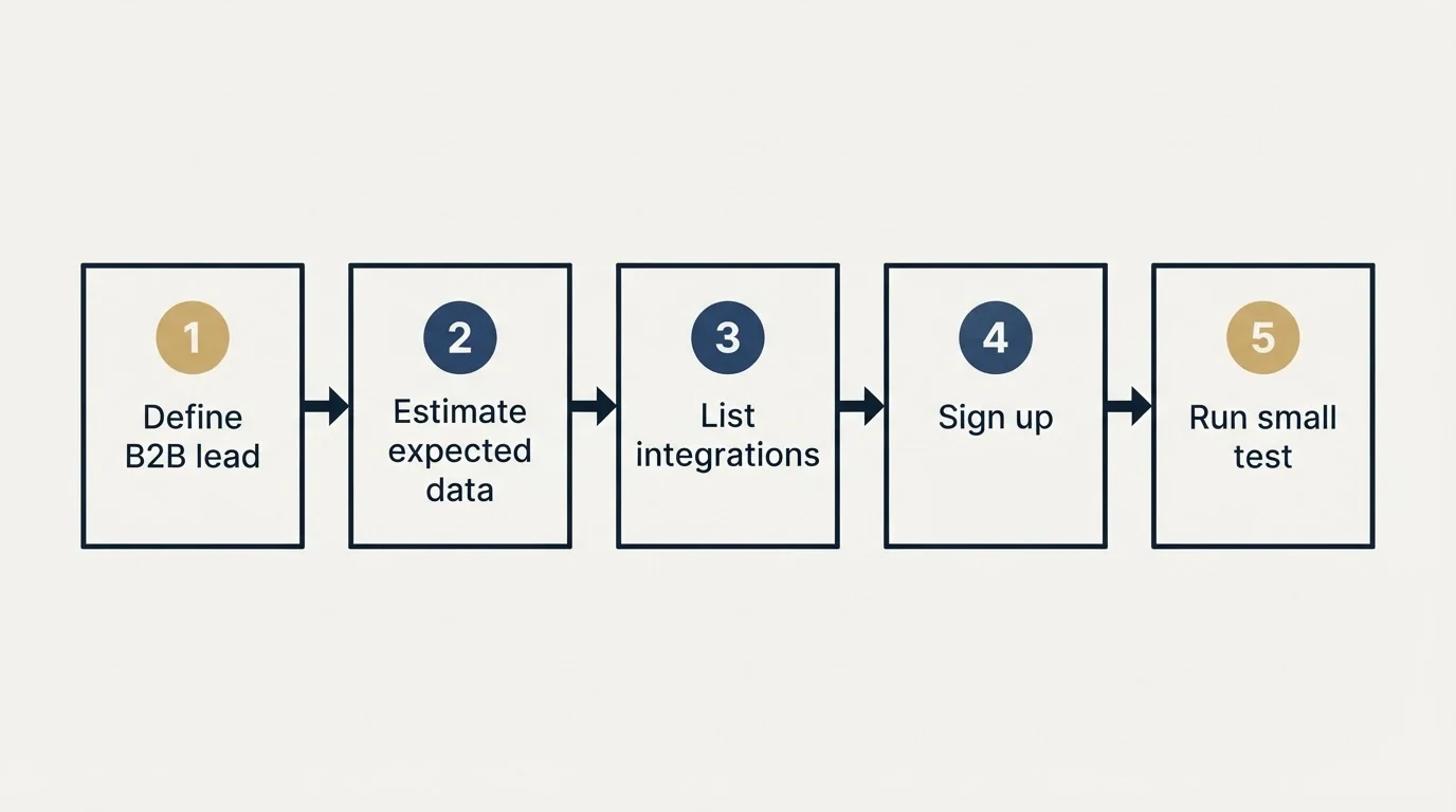 Step sequence: Getting Started Checklist (Define B2B lead, Estimate expected data, List integrations, Sign up)