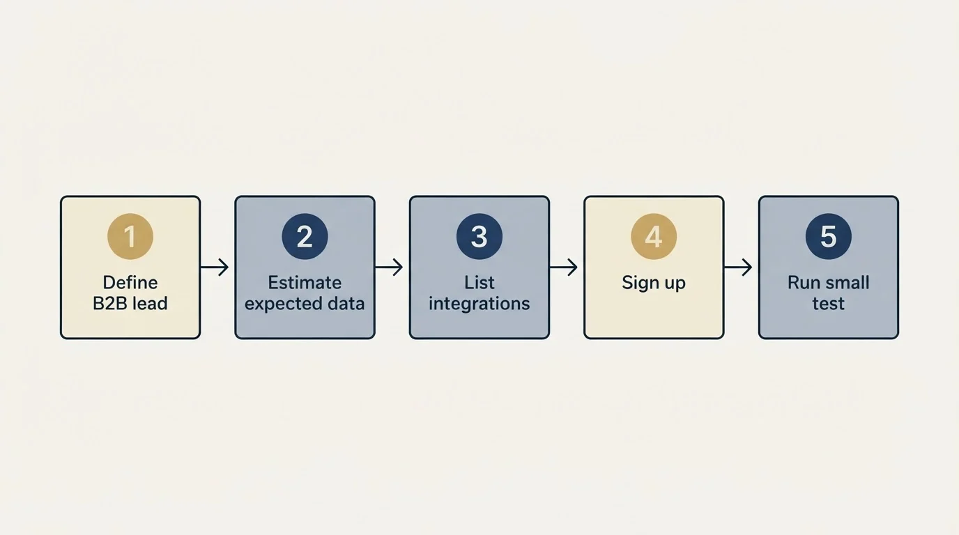 Step sequence: Getting Started Checklist (Define B2B lead, Estimate expected data, List integrations, Sign up)