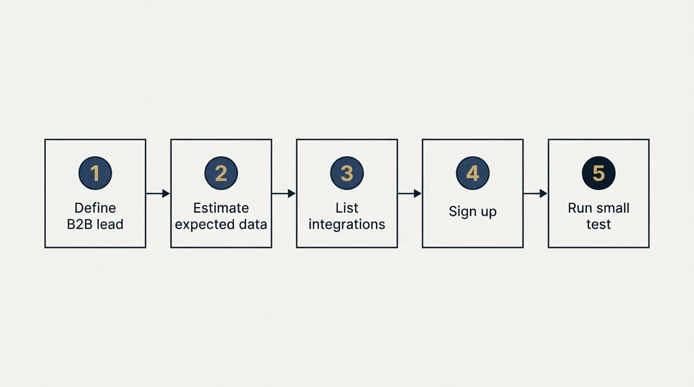 Step sequence: Getting Started Checklist (Define B2B lead, Estimate expected data, List integrations, Sign up)