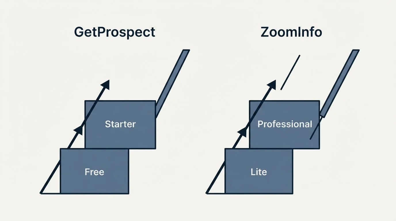 Pricing ladder: Pricing Comparison (GetProspect, ZoomInfo, Free, Lite)