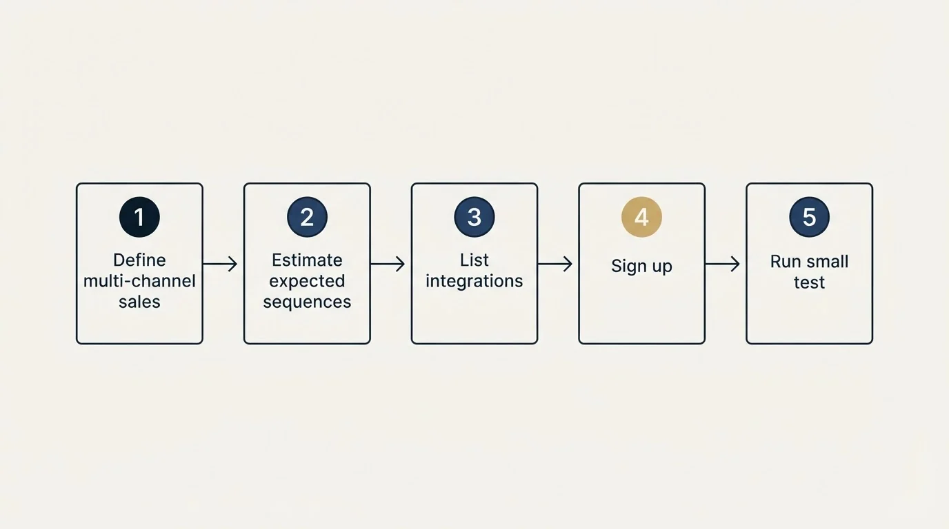 Step sequence: Getting Started Checklist (Define multi-channel sales, Estimate expected sequences, List integrations, Sign up)