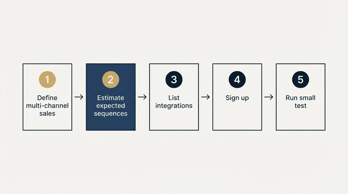 Step sequence: Getting Started Checklist (Define multi-channel sales, Estimate expected sequences, List integrations, Sign up)