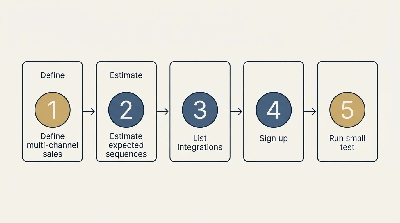 Step sequence: Getting Started Checklist (Define multi-channel sales, Estimate expected sequences, List integrations, Sign up)