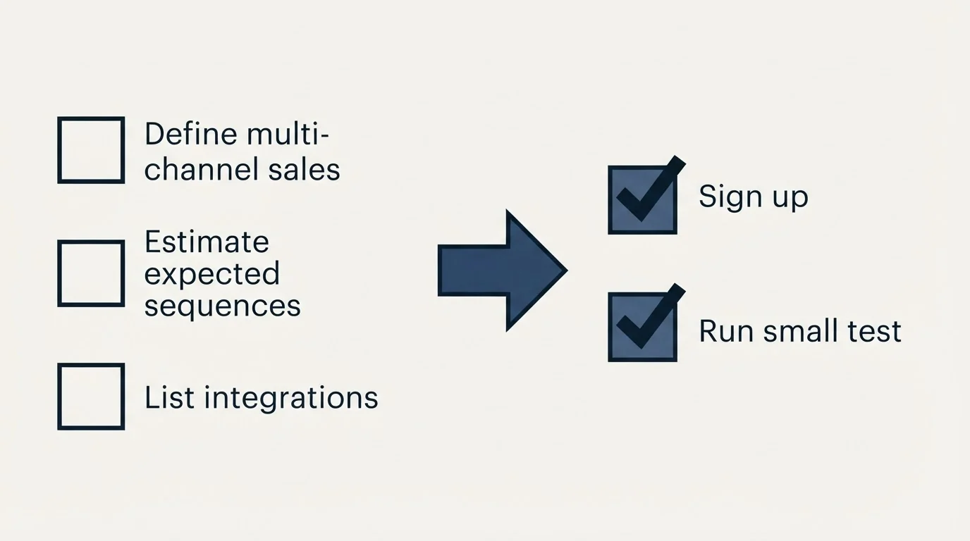 Before-and-after steps: Getting Started Checklist (Define multi-channel sales, Estimate expected sequences, List integrations, Sign up)