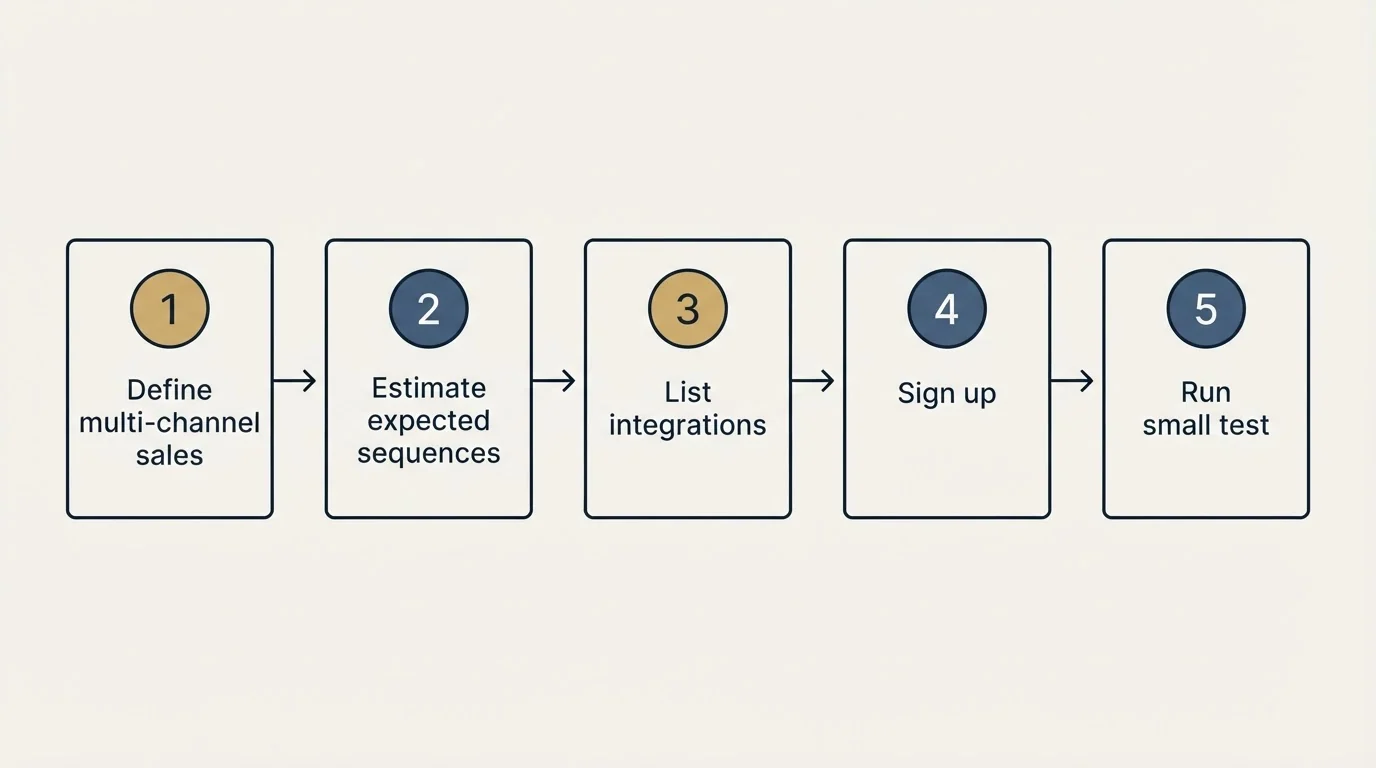 Step sequence: Getting Started Checklist (Define multi-channel sales, Estimate expected sequences, List integrations, Sign up)