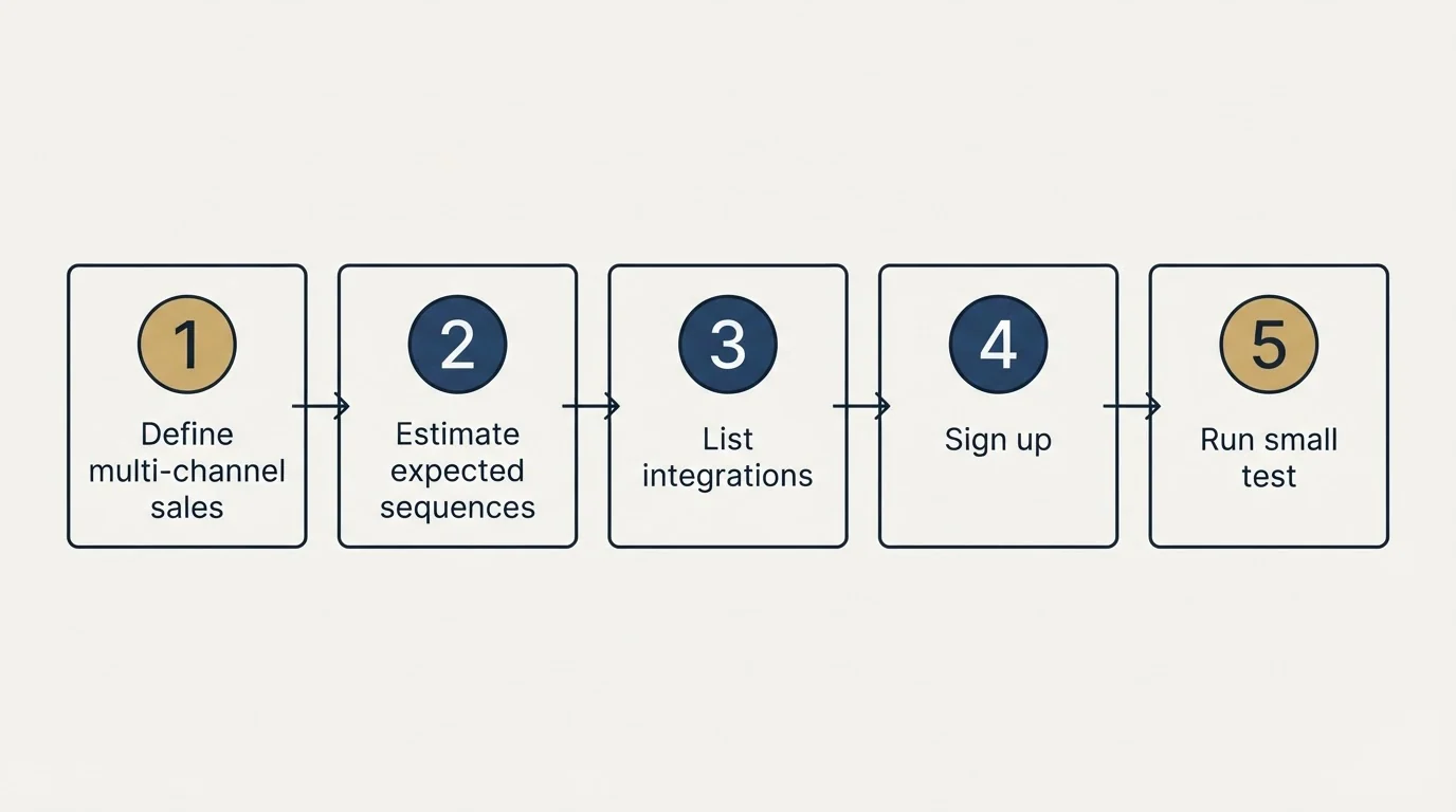 Step sequence: Getting Started Checklist (Define multi-channel sales, Estimate expected sequences, List integrations, Sign up)