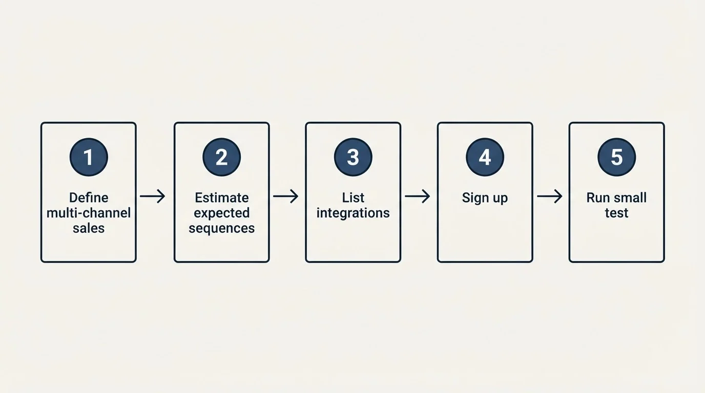 Step sequence: Getting Started Checklist (Define multi-channel sales, Estimate expected sequences, List integrations, Sign up)