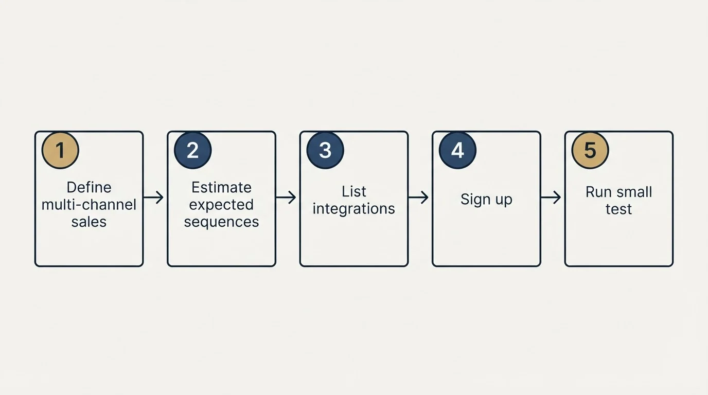 Step sequence: Getting Started Checklist (Define multi-channel sales, Estimate expected sequences, List integrations, Sign up)
