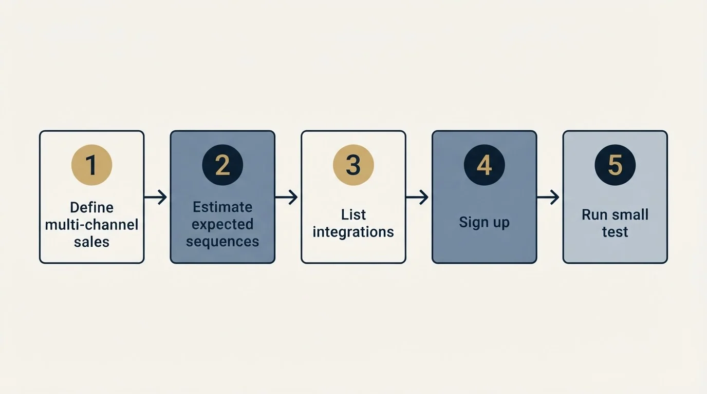 Step sequence: Getting Started Checklist (Define multi-channel sales, Estimate expected sequences, List integrations, Sign up)