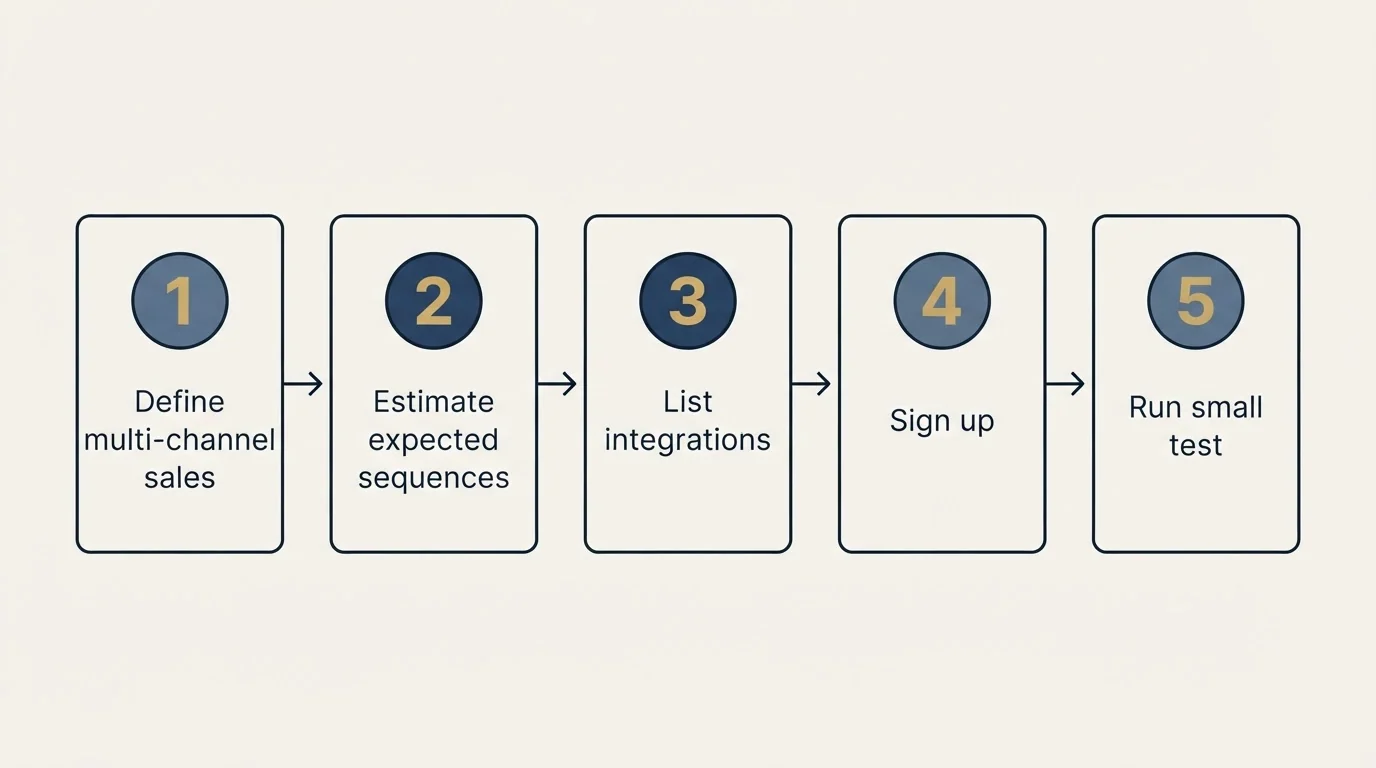 Step sequence: Getting Started Checklist (Define multi-channel sales, Estimate expected sequences, List integrations, Sign up)