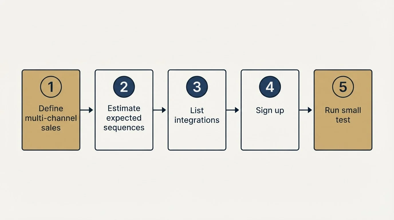 Step sequence: Getting Started Checklist (Define multi-channel sales, Estimate expected sequences, List integrations, Sign up)