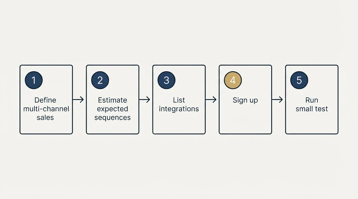 Step sequence: Getting Started Checklist (Define multi-channel sales, Estimate expected sequences, List integrations, Sign up)