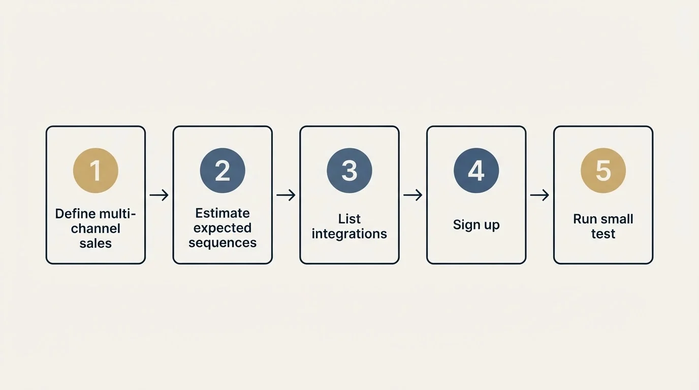 Step sequence: Getting Started Checklist (Define multi-channel sales, Estimate expected sequences, List integrations, Sign up)