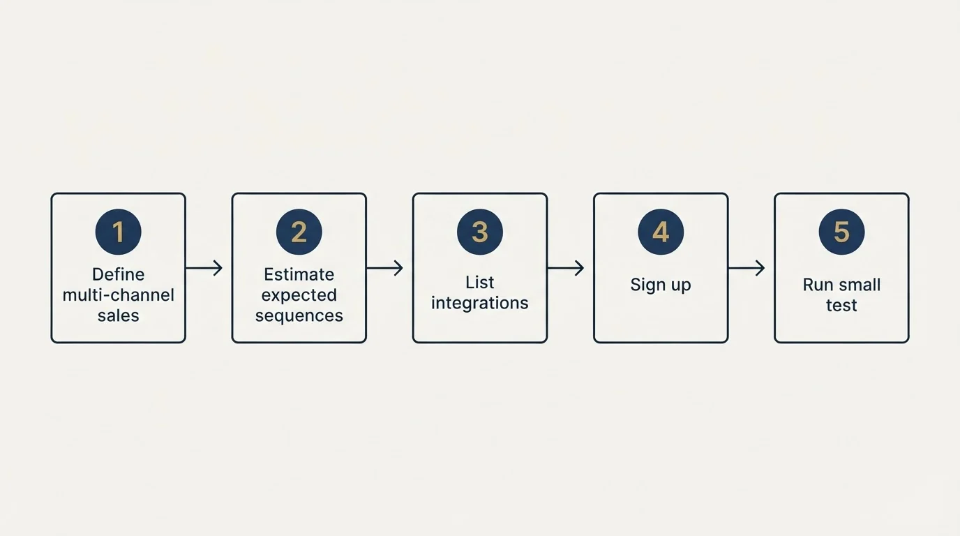 Step sequence: Getting Started Checklist (Define multi-channel sales, Estimate expected sequences, List integrations, Sign up)