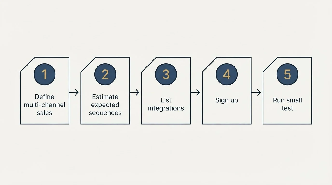 Step sequence: Getting Started Checklist (Define multi-channel sales, Estimate expected sequences, List integrations, Sign up)