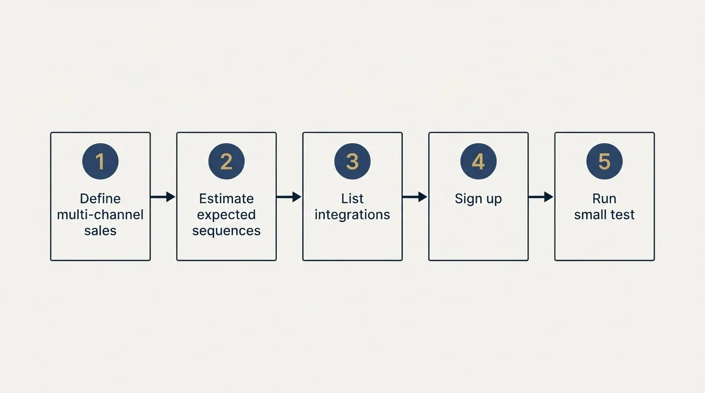 Step sequence: Getting Started Checklist (Define multi-channel sales, Estimate expected sequences, List integrations, Sign up)