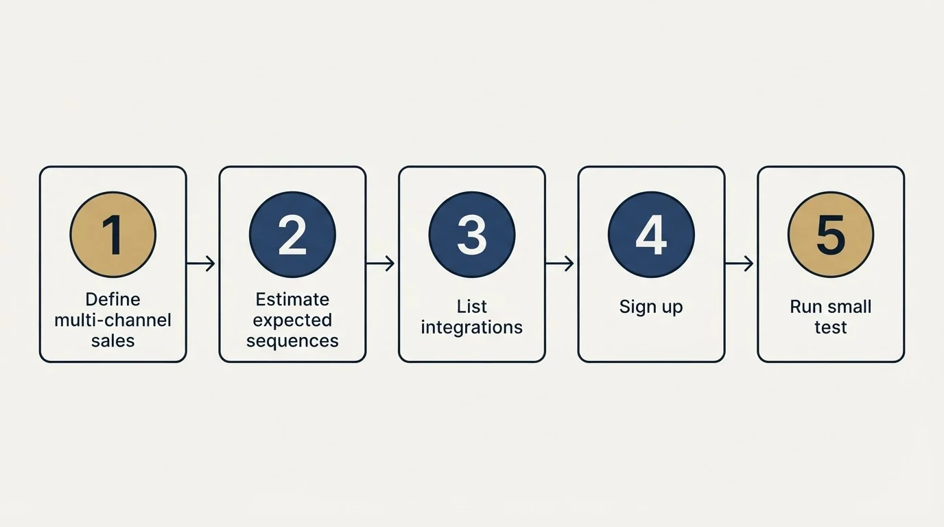 Step sequence: Getting Started Checklist (Define multi-channel sales, Estimate expected sequences, List integrations, Sign up)