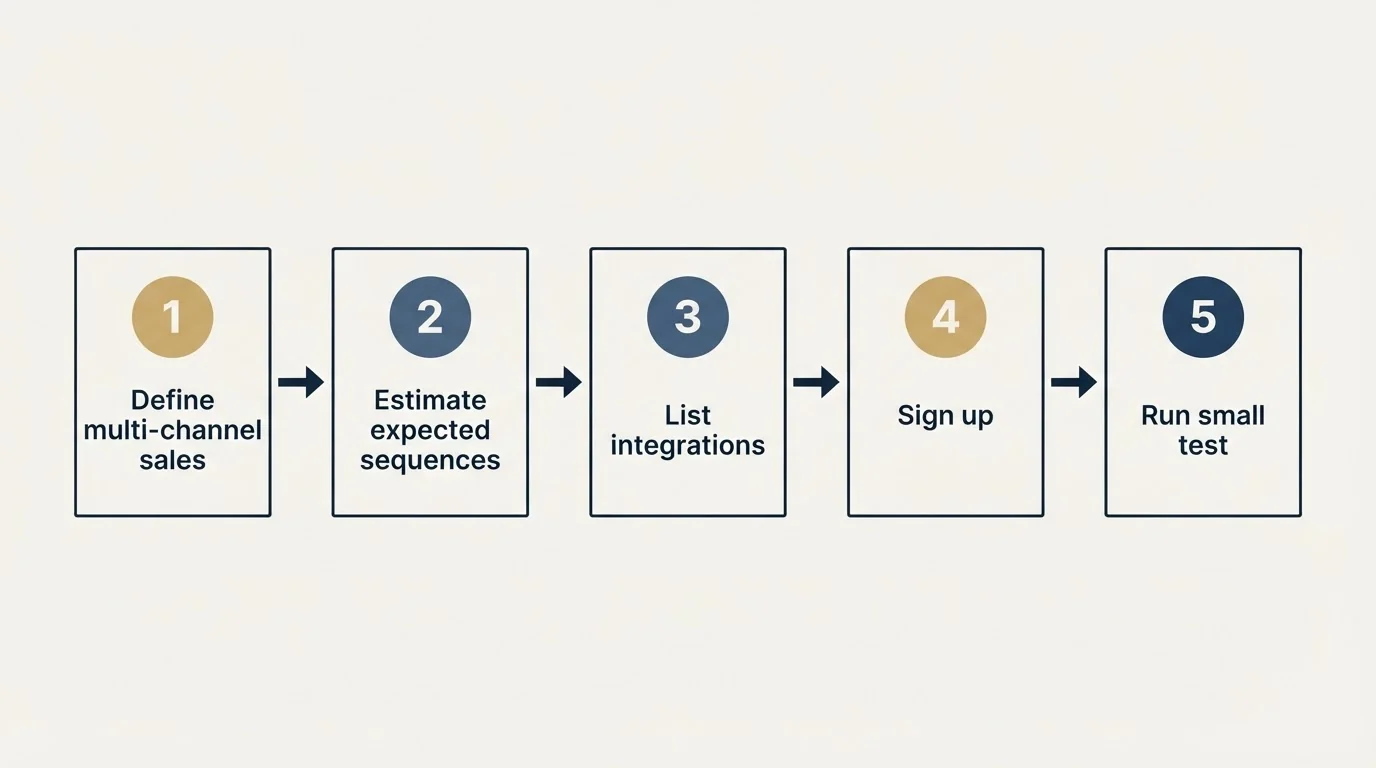 Step sequence: Getting Started Checklist (Define multi-channel sales, Estimate expected sequences, List integrations, Sign up)