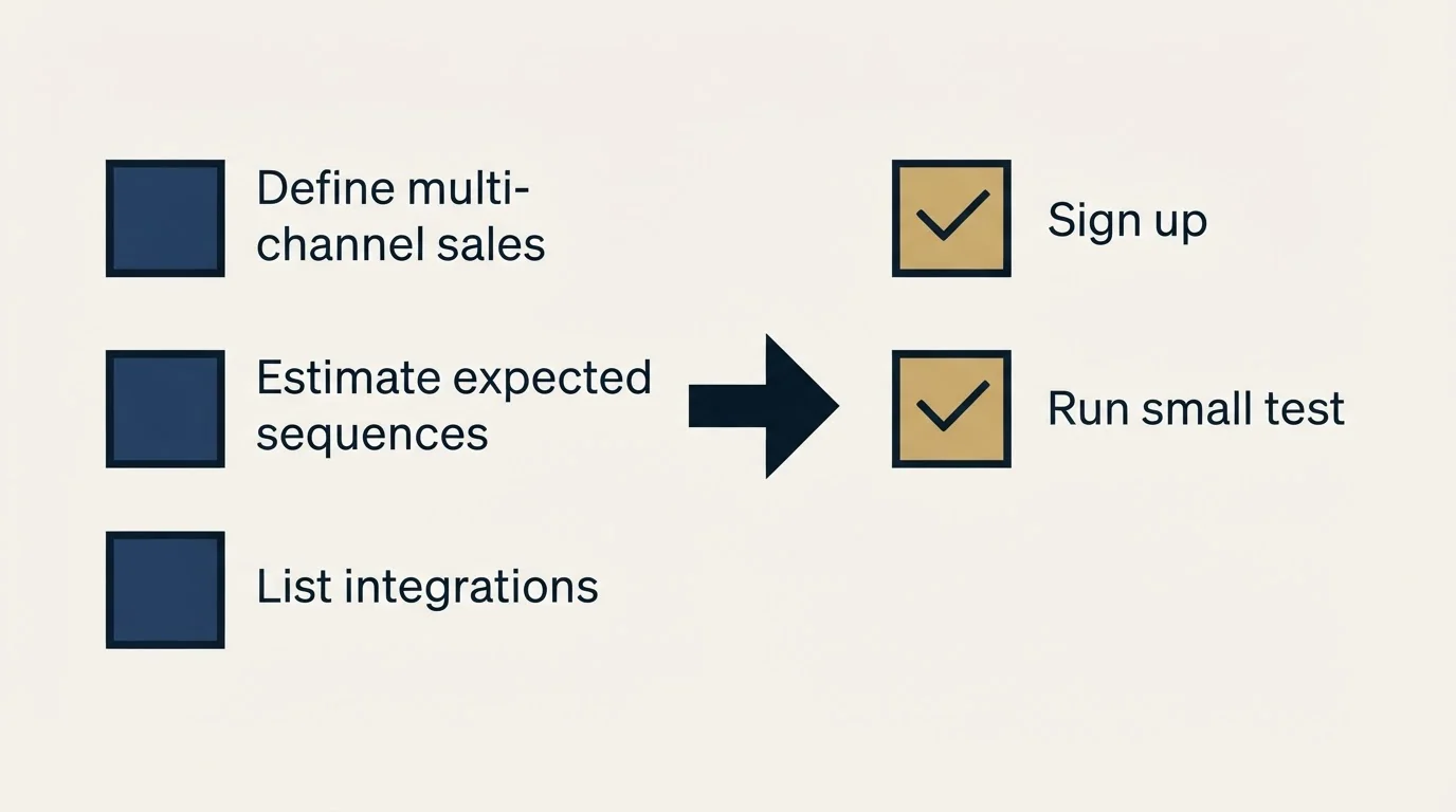 Before-and-after steps: Getting Started Checklist (Define multi-channel sales, Estimate expected sequences, List integrations, Sign up)