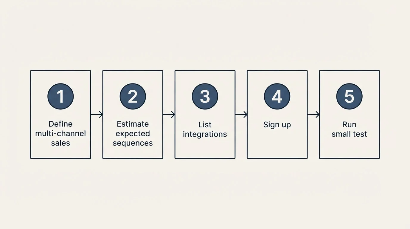 Step sequence: Getting Started Checklist (Define multi-channel sales, Estimate expected sequences, List integrations, Sign up)