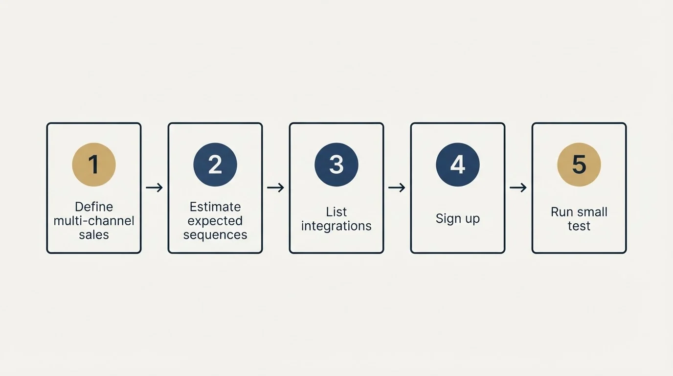 Step sequence: Getting Started Checklist (Define multi-channel sales, Estimate expected sequences, List integrations, Sign up)
