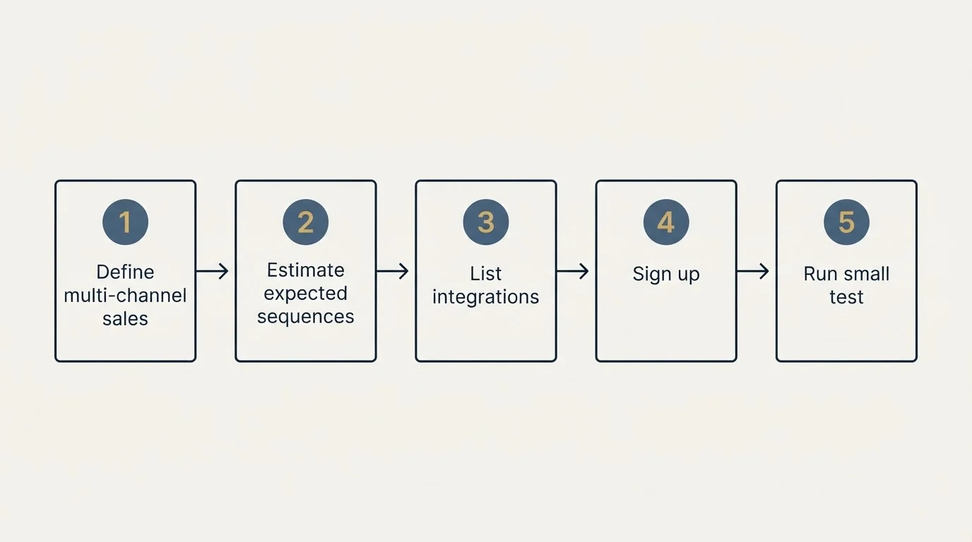 Step sequence: Getting Started Checklist (Define multi-channel sales, Estimate expected sequences, List integrations, Sign up)