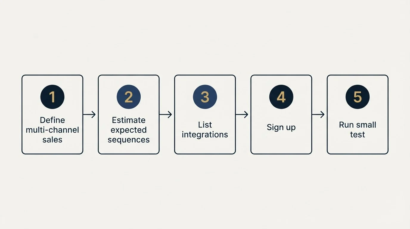 Step sequence: Getting Started Checklist (Define multi-channel sales, Estimate expected sequences, List integrations, Sign up)