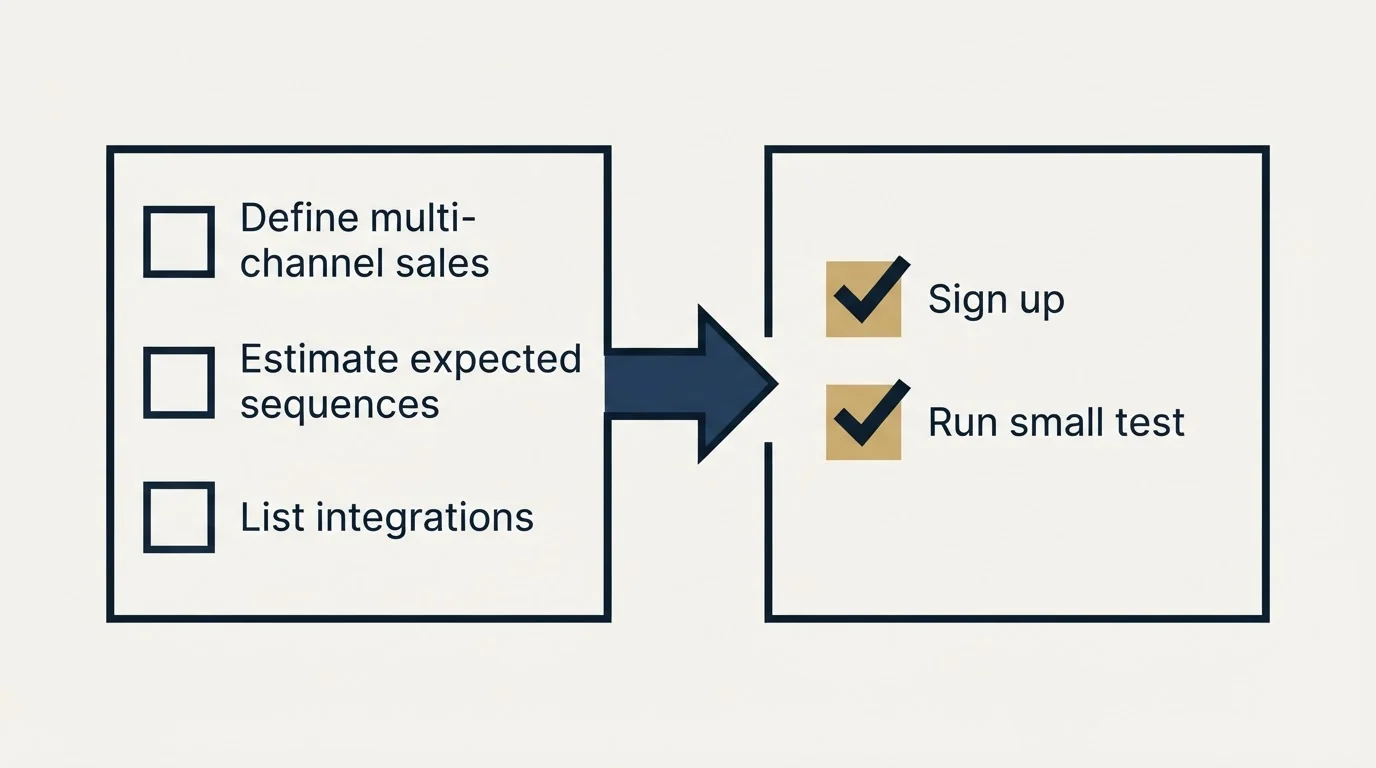 Before-and-after steps: Getting Started Checklist (Define multi-channel sales, Estimate expected sequences, List integrations, Sign up)