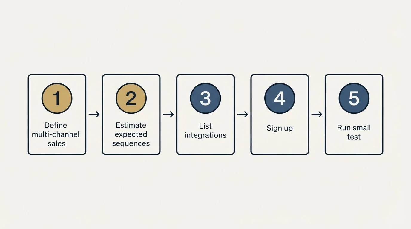 Step sequence: Getting Started Checklist (Define multi-channel sales, Estimate expected sequences, List integrations, Sign up)
