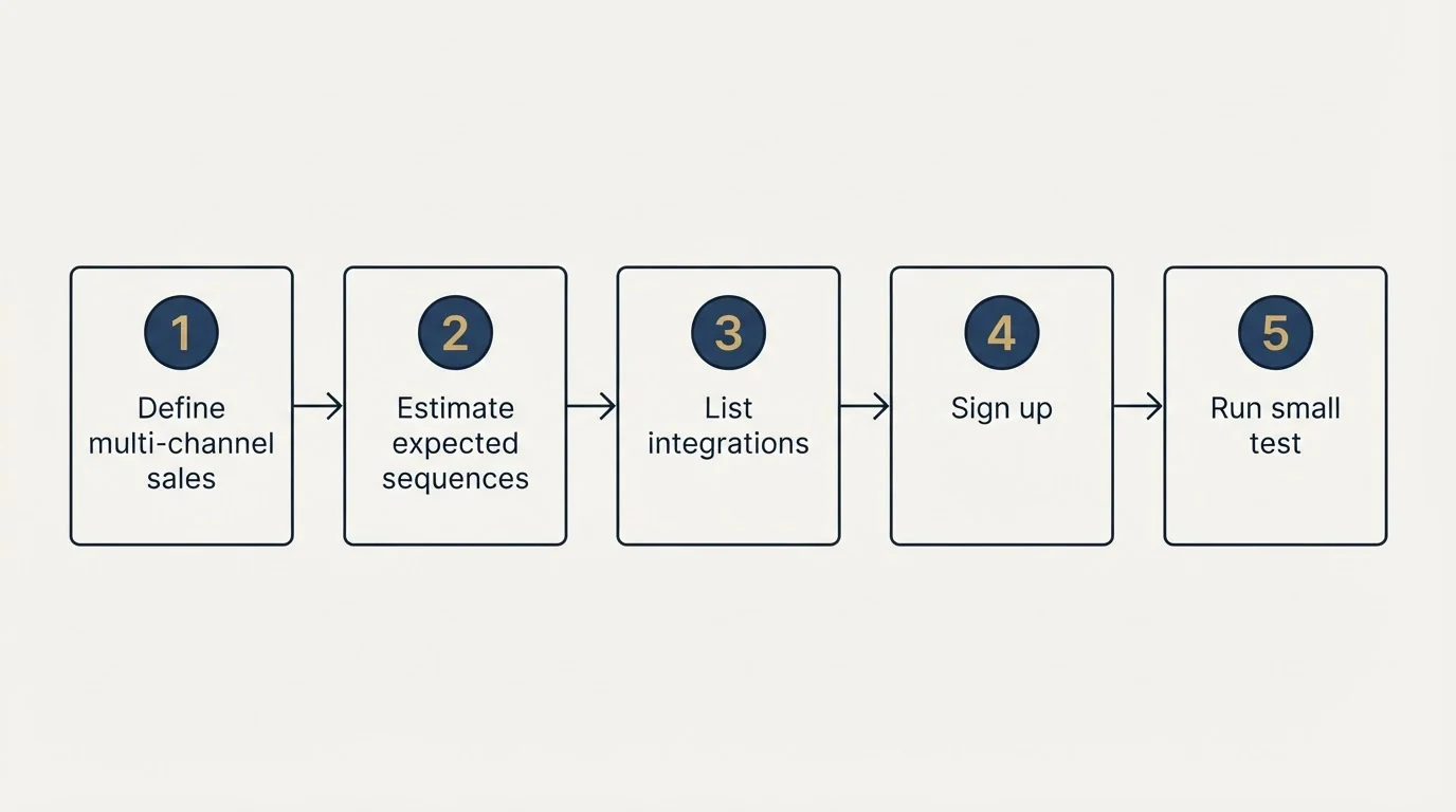 Step sequence: Getting Started Checklist (Define multi-channel sales, Estimate expected sequences, List integrations, Sign up)