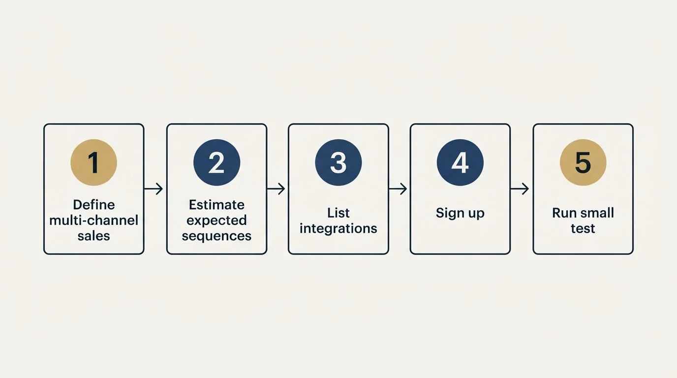 Step sequence: Getting Started Checklist (Define multi-channel sales, Estimate expected sequences, List integrations, Sign up)