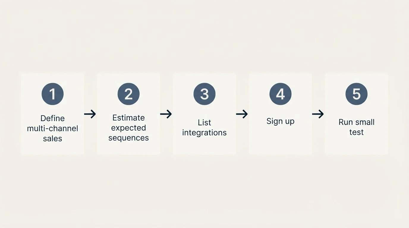 Step sequence: Getting Started Checklist (Define multi-channel sales, Estimate expected sequences, List integrations, Sign up)