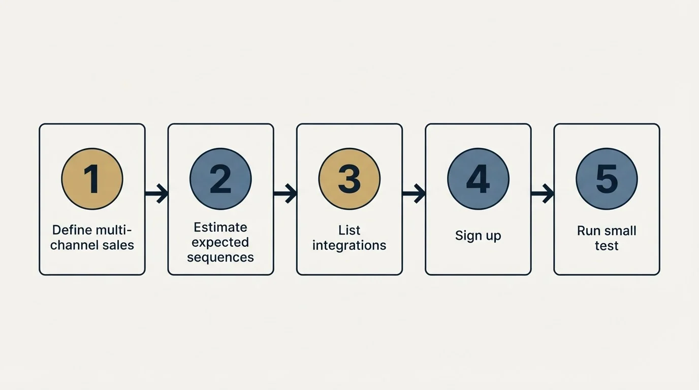 Step sequence: Getting Started Checklist (Define multi-channel sales, Estimate expected sequences, List integrations, Sign up)
