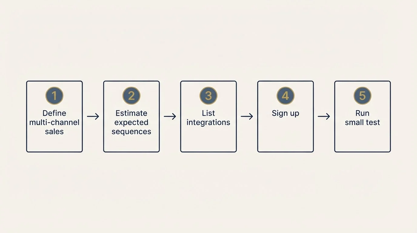Step sequence: Getting Started Checklist (Define multi-channel sales, Estimate expected sequences, List integrations, Sign up)