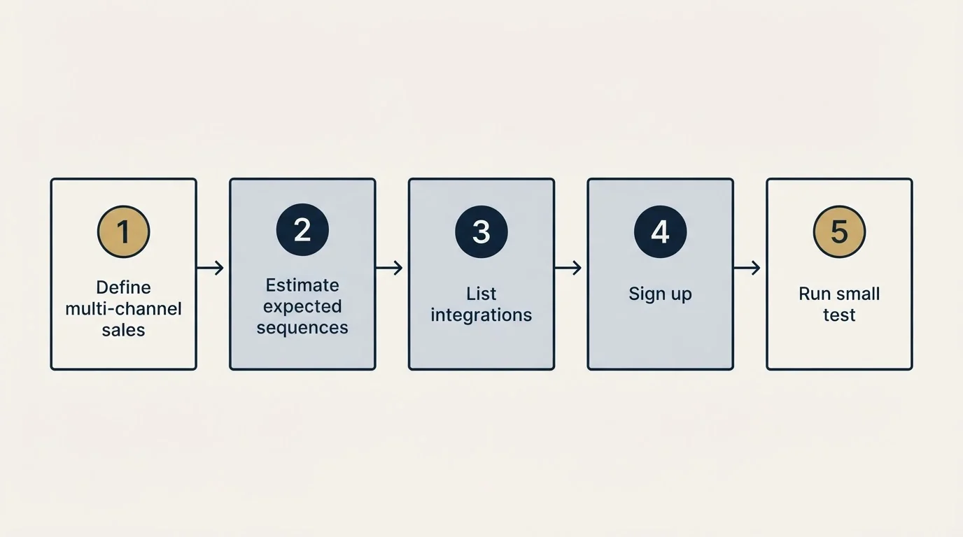 Step sequence: Getting Started Checklist (Define multi-channel sales, Estimate expected sequences, List integrations, Sign up)