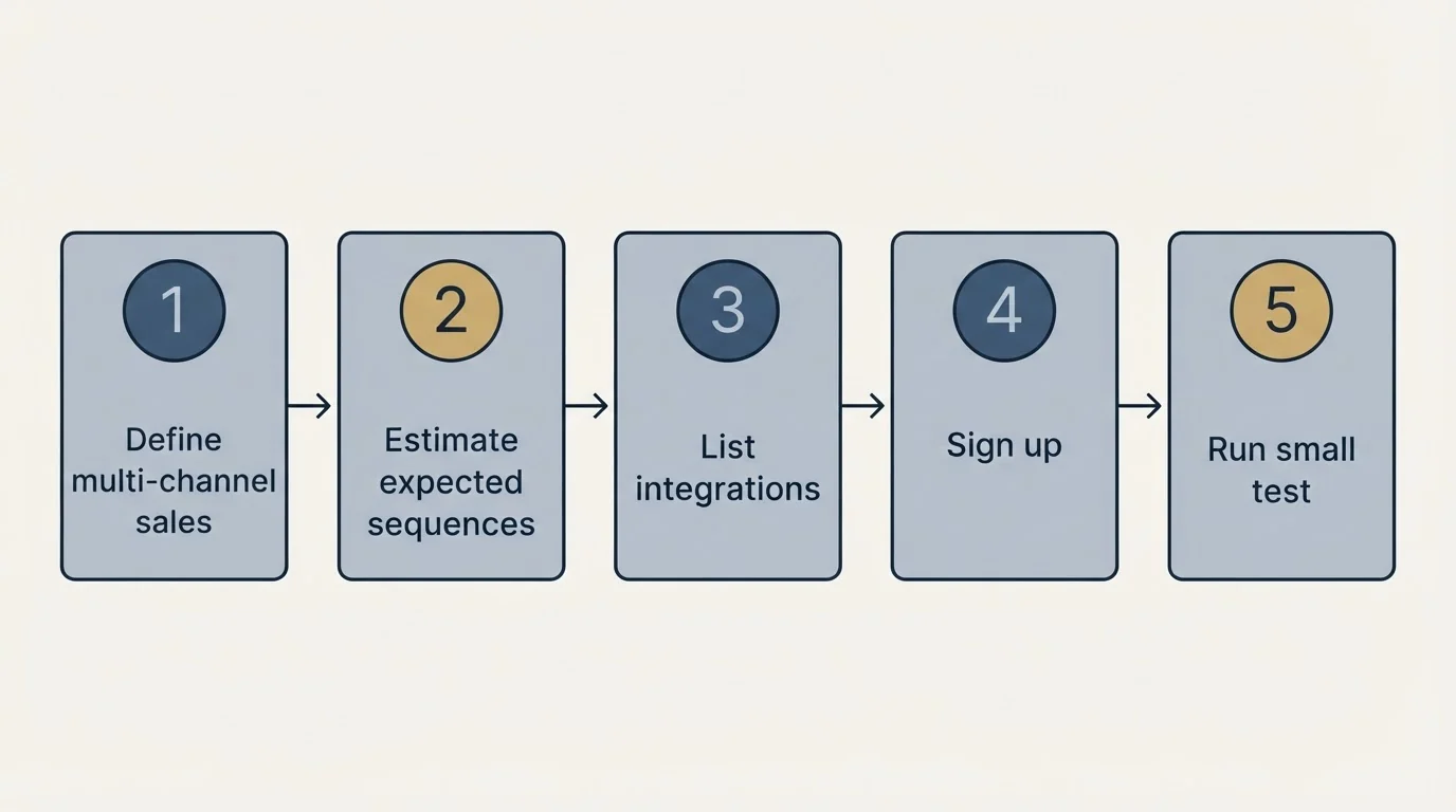 Step sequence: Getting Started Checklist (Define multi-channel sales, Estimate expected sequences, List integrations, Sign up)